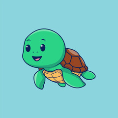Cute Turtle Swimming Cartoon Vector Illustration