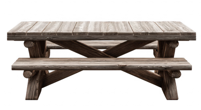 Rustic wooden picnic table