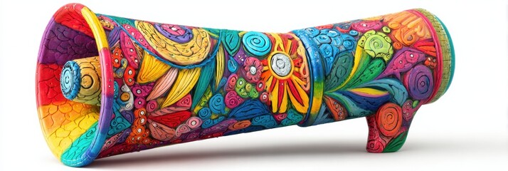Colorful Megaphone in Clay Style Exuding Vibrant Brand Messages With Intricate Designs and Patterns
