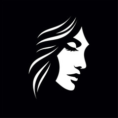 Beautifull woman face and hair logo or icon. simple and elegant. Logo silhouette. Vector illustration