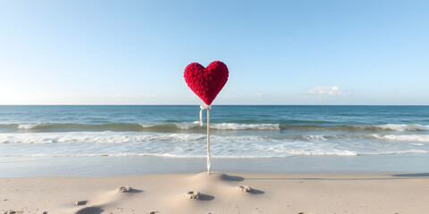 Fototapeta premium romantic symbol of two hearts on the beach