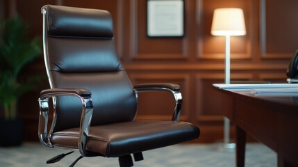 Dark brown leather office chair in elegant room