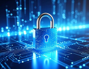 padlock on binary code