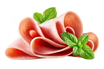 Sliced ham with mint garnish