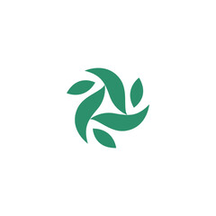 Abstract three leaf logo. leaf icon dynamic green color wellness