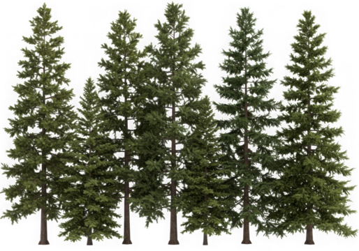 Group of evergreen trees isolated on transparent background