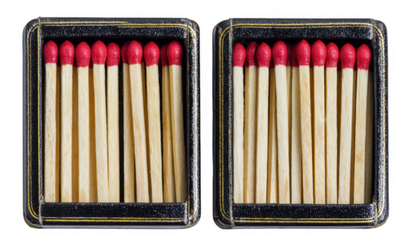 Matches in box, top view