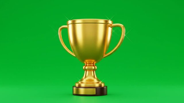 Rotating golden winner trophy on green screen