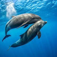 Fototapeta premium pilot whale mother and calf share tender moment