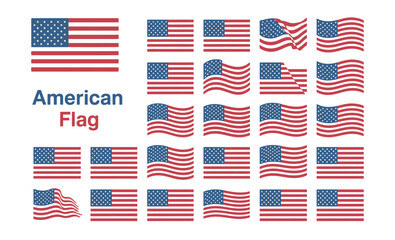 Fototapeta premium Diverse American Flag Vector Set Featuring Classic and Creative Styles in Motion, Ideal for Patriotic Graphics and National Celebrations