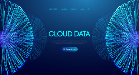 Abstract big ai digital line cloud with data flow and circle background for futuristic tech networks. Cyber connections in blue 3d vector space with computer or particle design.