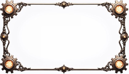 Highly detailed thin steampunk frame with intricate designs and transparent white background