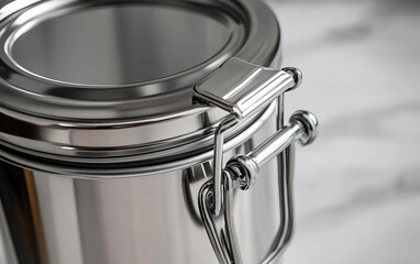 Close-up of a sleek stainless steel flour can perfect for organizing and keeping flour fresh. Generative AI.
