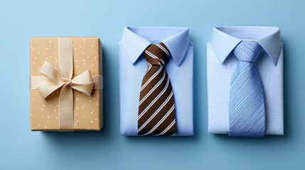 Father's Day gifts and ties in blue packaging