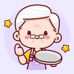 Grandpa holding plate with thumbs up logo vector illustration