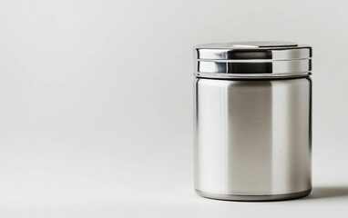 Close-up of a sleek stainless steel salt can with an elegant design to complement any kitchen decor. Generative AI.
