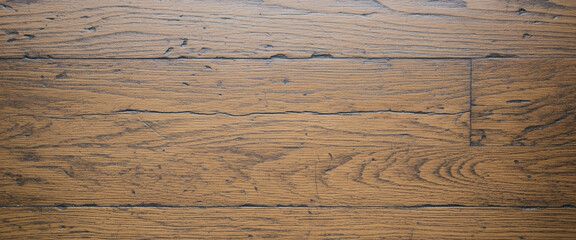 Fototapeta premium Rough surface filled with fiber streaks and scratch trails builds the authentic character of well-worn plank flooring.