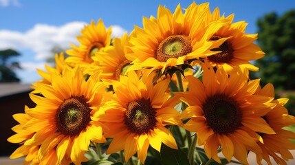Fototapeta premium Sunflowers , sunflower in a garden, sunflower field in the summer.