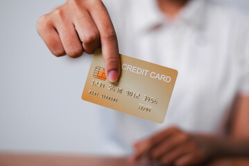 Payment action with credit card financial transaction digital environment close-up view modern...