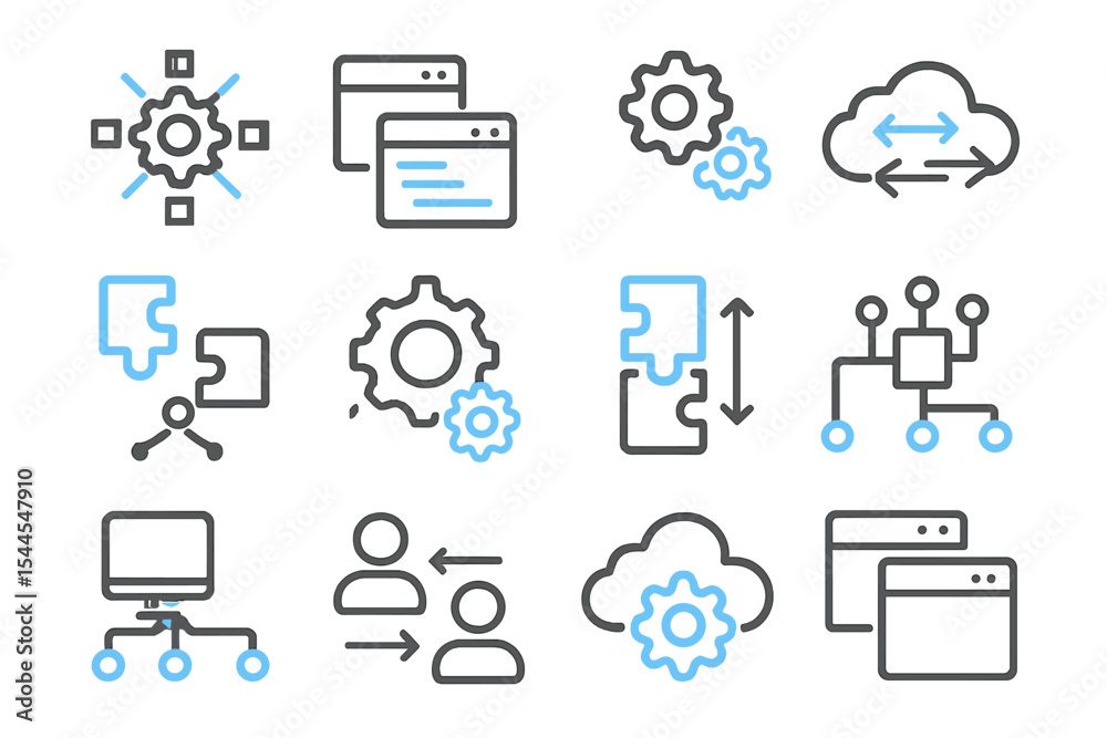 Poster glowing technology icons with networking and cloud computing elements
