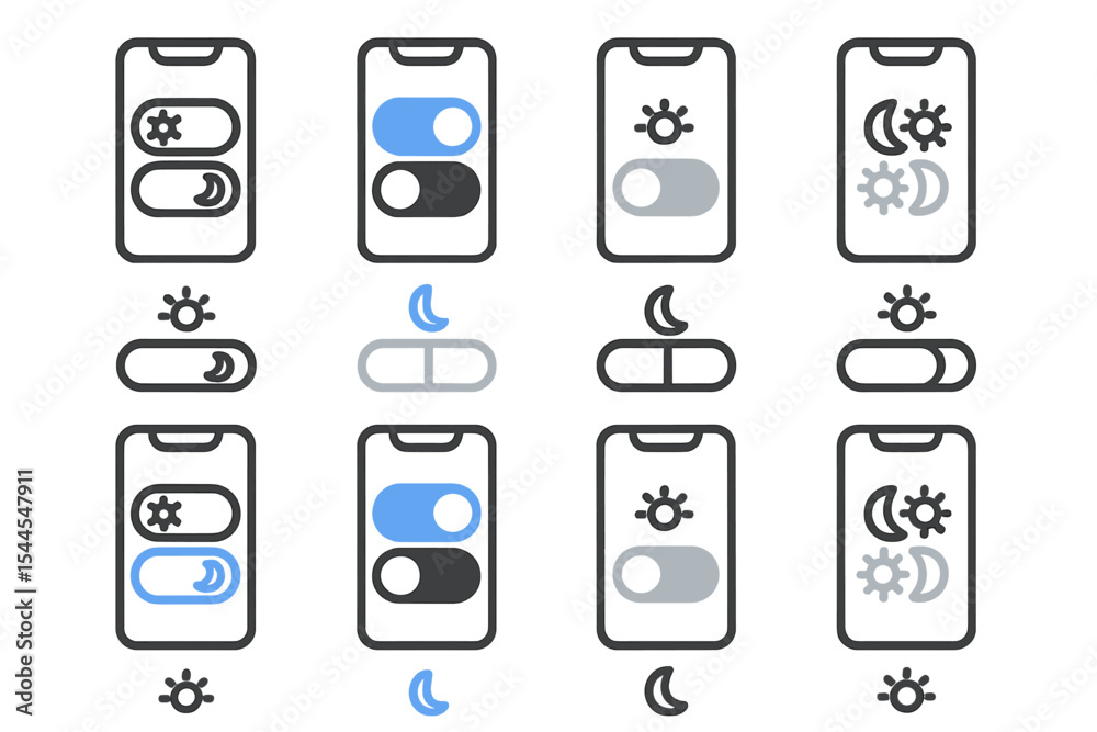 Poster mobile display settings interface with dark and light mode toggle icons