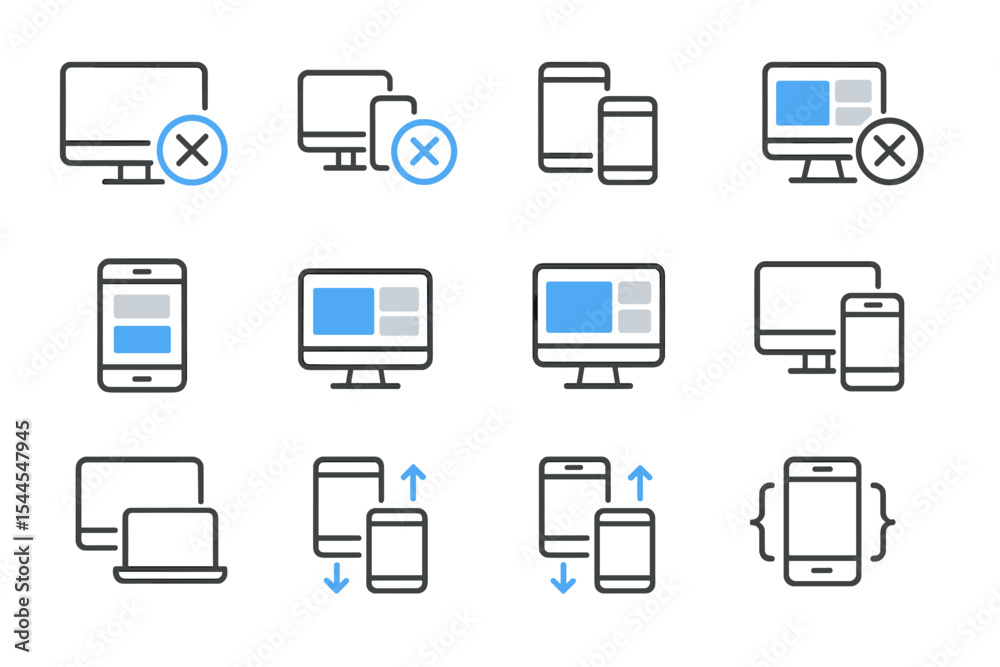 Poster responsive design concepts with device icons and interactions