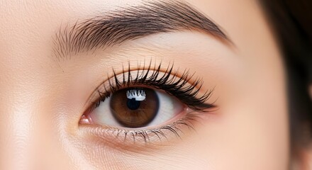 Obraz premium Close-up of a Woman's Eye with Beautifully Shaped Eyebrows and Long Eyelashes, Featuring Stunning Hazel Eyes and Defined Features