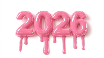 Sweet New Year 2026 concept with glossy pink numbers melting like icing