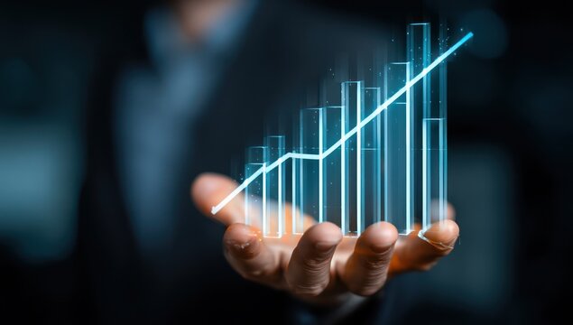 Advanced big data analytics visualizing business expansion and growth metrics in a modern setting.