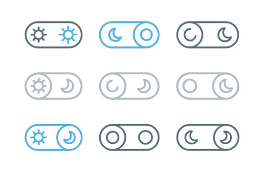 Toggle switches for day and night mode on dark background