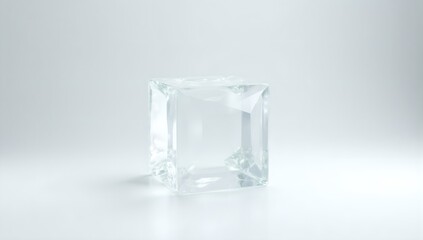 Transparent rectangular block on a clean white background with light reflections