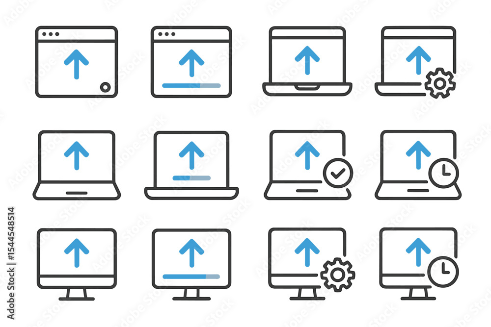 Poster Digital upload icons on gradient background in grid layout