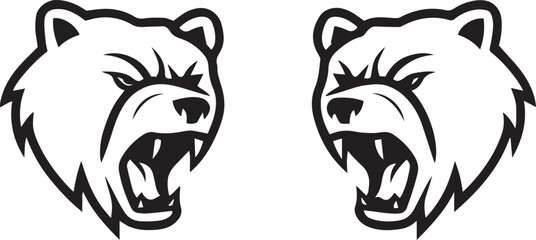 Bear Head Silhouette Vector Set, Angry Wild Animal Roar Logo Icons