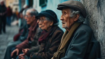 Fototapeta premium group of a homeless man sitting against a wall, with graffiti highlighting social inequality, capturing a poignant social issue.