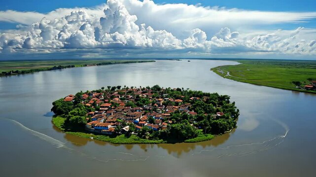 Aerial view of the vibrant city of Belem do Para surrounded by lush greenery and river systems in northern Brazil, Aerial view city of Belem do Para, north of Brazil