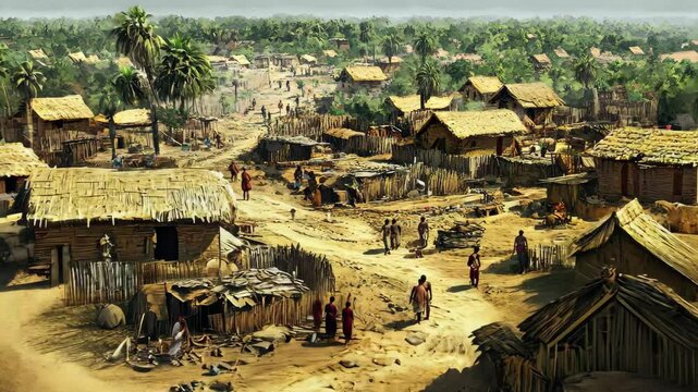 Traditional African village township showcasing daily life and community structure near Sla, Traditional local African village township near slave Kunta Kinte's hometown