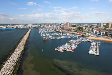 Fototapeta premium Aerial View of Poole Quay Harbourfront in Dorset, UK