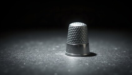 Metal thimble for sewing and crafting on a dark surface