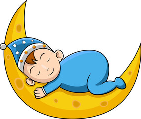 A cute baby sleeping on the moon
