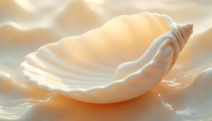 Elegant creamy white shell shaped bowl on beige background