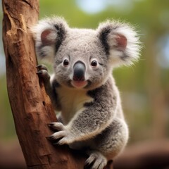 Naklejka premium cuties funny animal theme, portrait of a cute koala posed against background, exuding charm and creativity. Perfect for themes of fashion, creativity, and unique concepts.