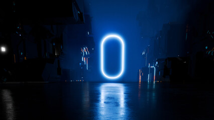 3D rendering, abstract background with blue neon