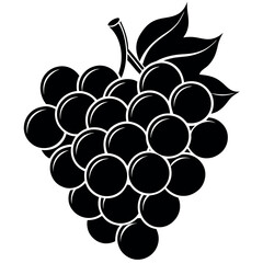 Black silhouette grape bunch isolated on white background