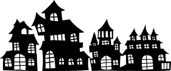 Fototapeta premium Silhouette haunted town with various haunted buildings