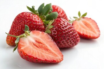 Juicy Red Strawberries: Fresh Fruit, Healthy Eating, Vitamin C Isolate on white background