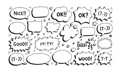 Collection of hand drawn comic speech bubbles