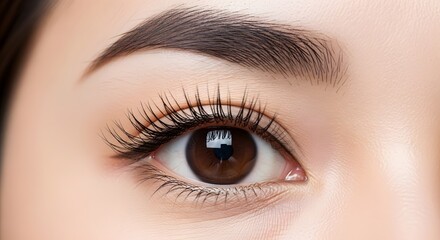 Obraz premium Close-up of a Woman's Eye with Beautifully Shaped Eyebrows and Long Eyelashes