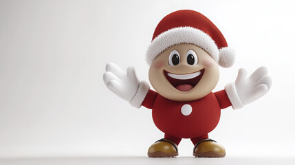 Obraz premium Joyful character wearing Santa hat smiles warmly with open arms on a bright, clean backdrop