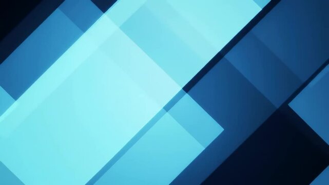 Abstract blue geometric motion, luminous rectangles gliding diagonally