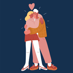 Cartoon vector illustration of a couple embracing, symbolizing deep friendship, emotional support, and close bonds